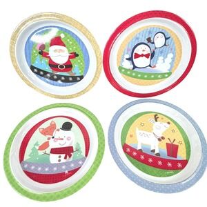 Citrus Grove Christmas Melamine Plates Set of 4 Santa Penguin Snowman Reindeer